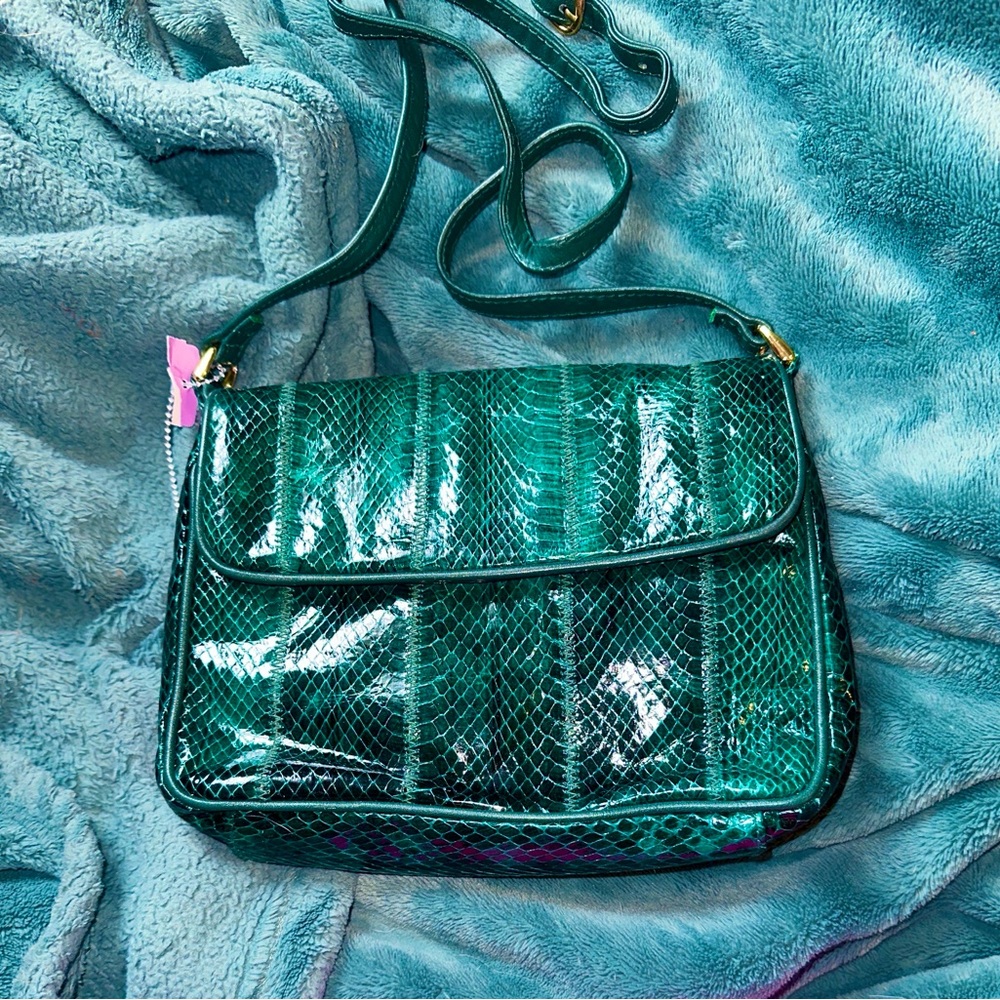 Ganson Green Snakeskin Crossbody Bag